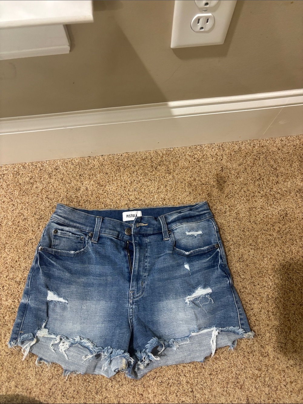 pistola Distressed Blue Denim Cutoff Shorts